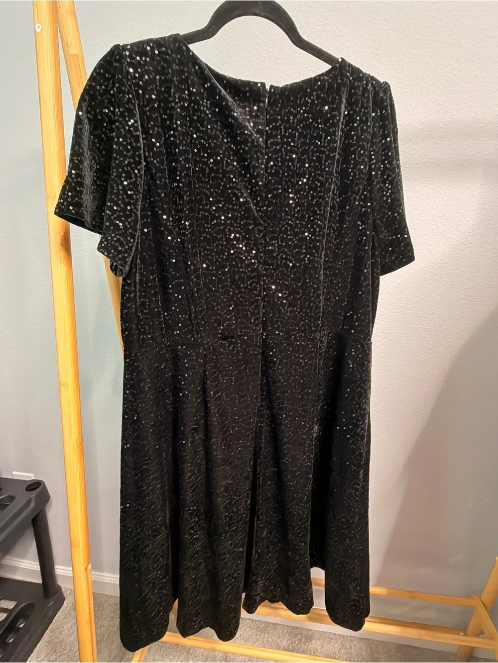 Talbots Black Sequin Velvet Midi Dress